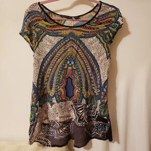 Lola P. Medium 100% Rayon colorful shirt